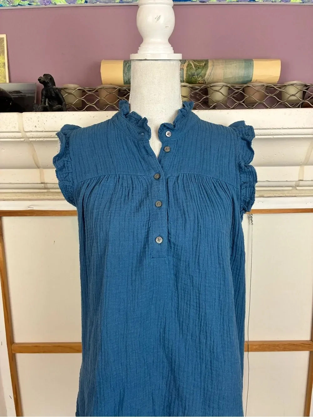 J. Crew Soft Ruffle Cap-Sleeve Button Popover blouse